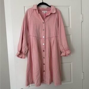 Pink Button-Up Denim Dress